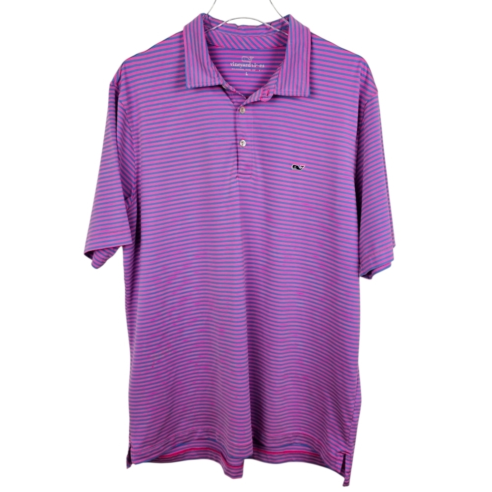 Vineyard Vines Men's Blue & Pink Striped Polo Shirt